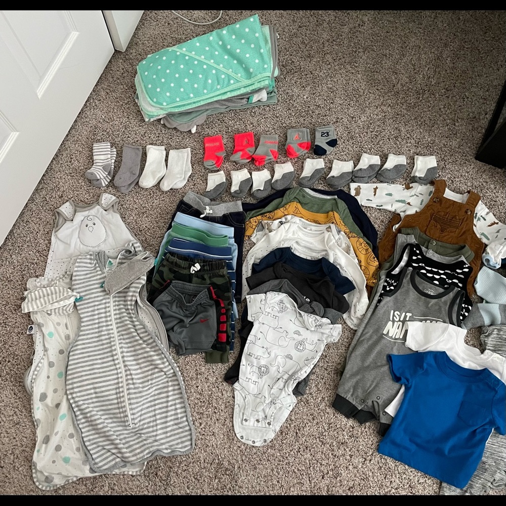 Baby Boys 3m & 6m clothes, sleep sacks, & towels